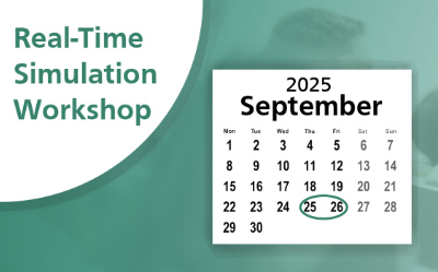 Calendar showing September 25-26, 2025 for Real-Time Simulation Workshop dates.